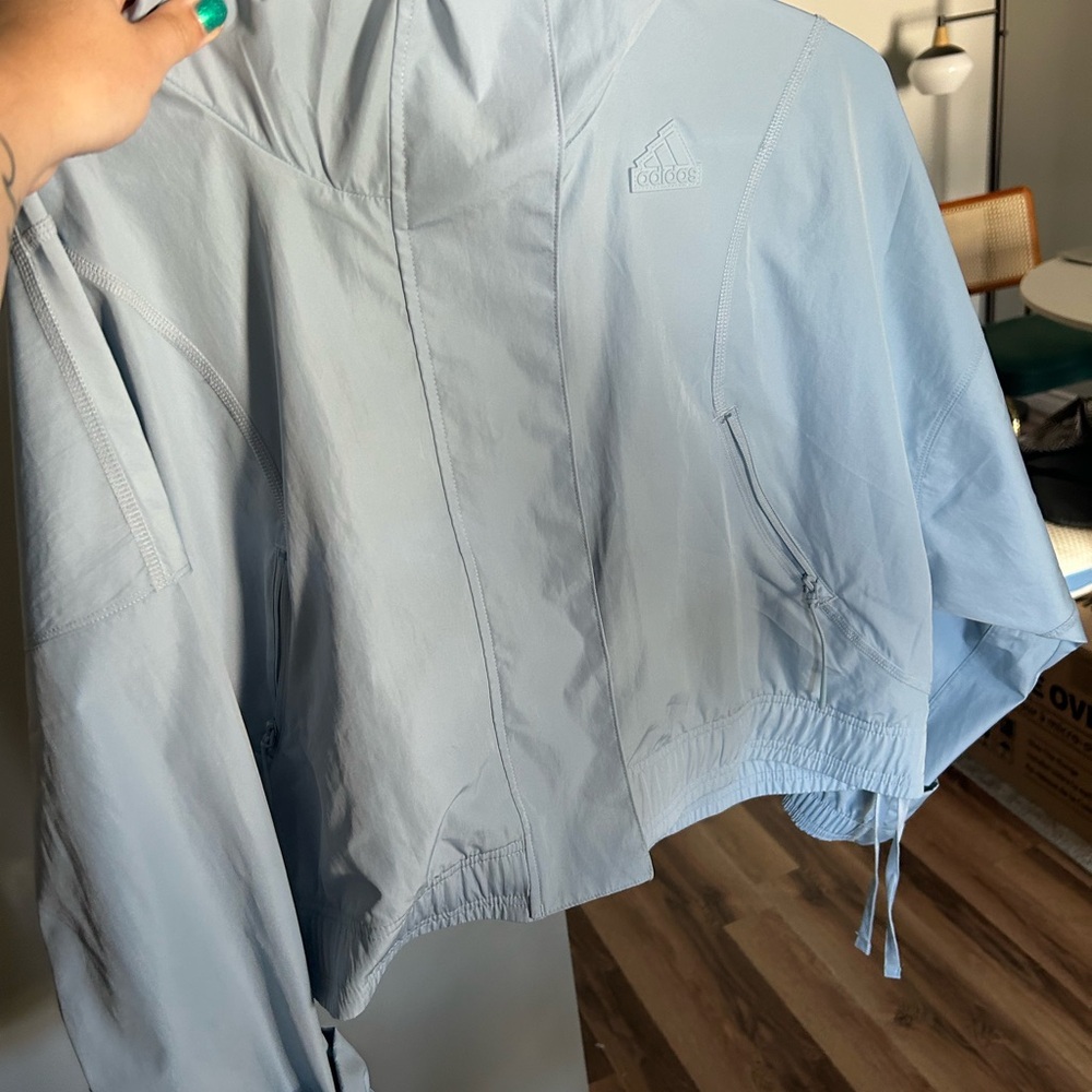 NWOT Adidas Sky Blue Hooded Windbreaker